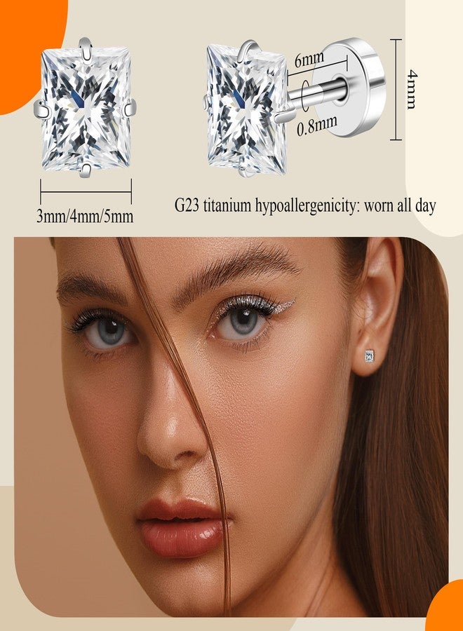 BLISI Flat Back Titanium CZ Earrings - Gold/Pink/Black/Silver Sparkling Hypoallergenic Jewelry for Women - Lightweight Square 3mm 4mm 5mm Cubic Zirconia Studs Screw-Back Earrings - Image 5